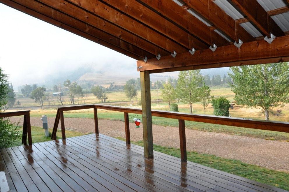 Front deck of Magpie, looking towards the Clark Fork River.